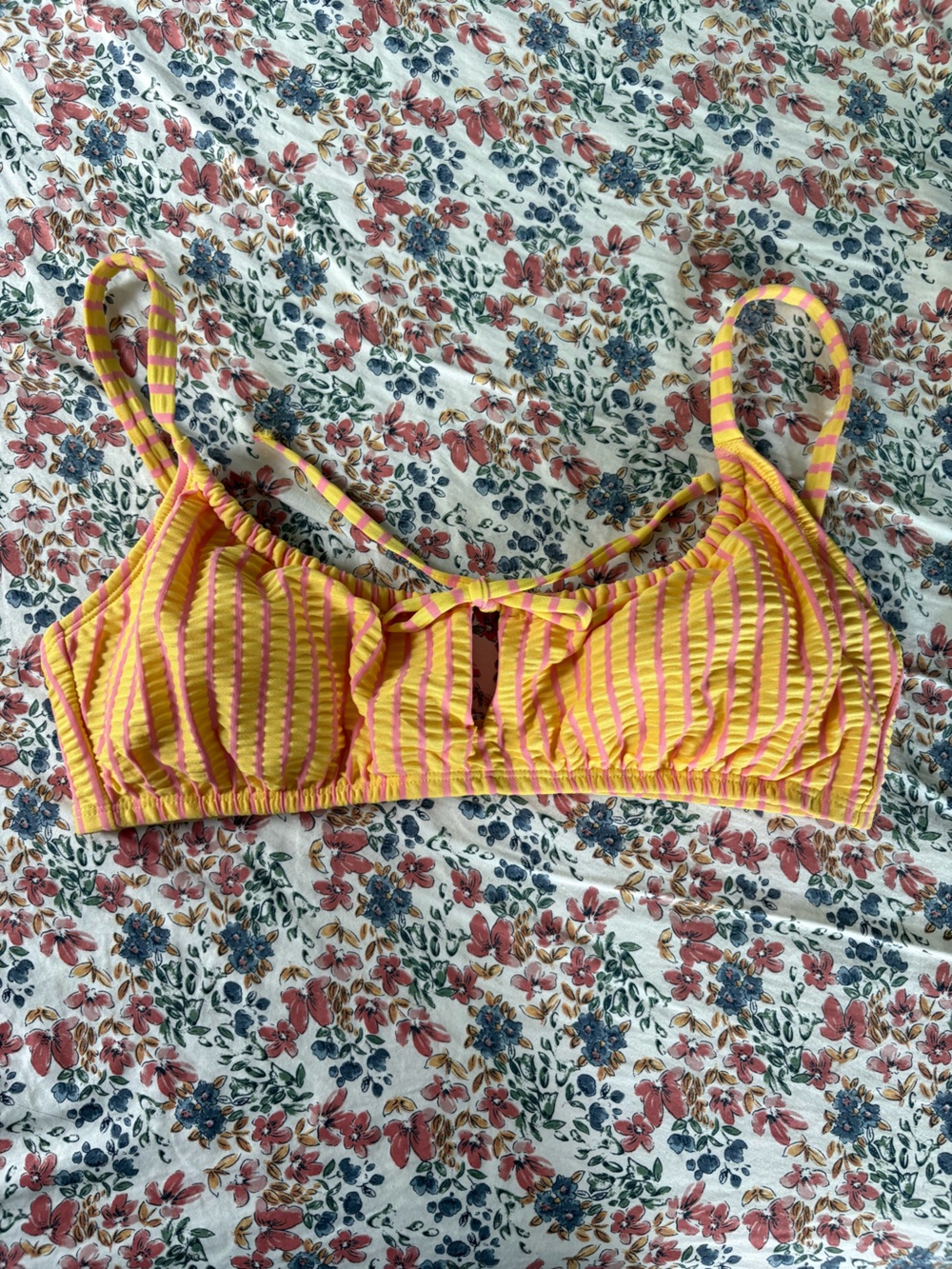 Adore Me Yellow and Pink Striped Bikini Top